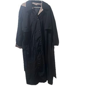 Trench Coat Womens XL Maxi Black Tie Belt Hood Classic Raincoat Overcoat Goth